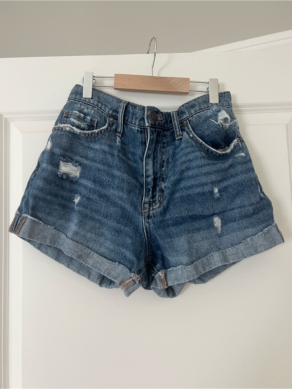 Aeropostale Distressed Dark Blue Denim Shorts